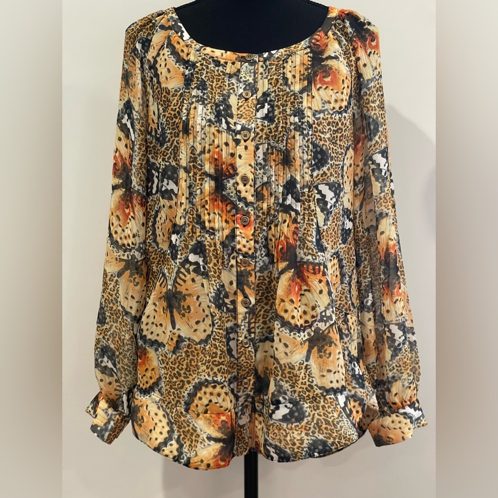 Grace Elements S Women's Butterfly/Leopard Print Blouse 634 - Picture 1 of 8